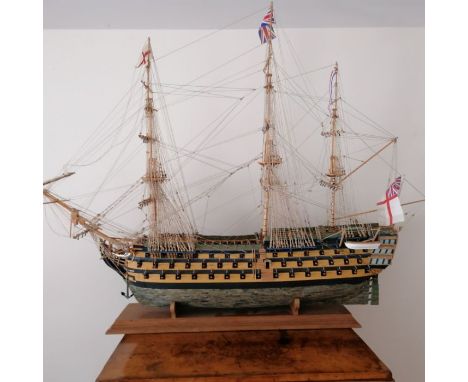 A scale model of Nelson's flagship, HMS Victory, launched in 1765.Impressive lines to the hull and extensive rigging. The mod