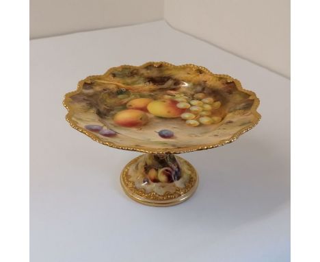 A Royal Worcester hand painted with fruit tazza. Signed by F Roberts (Frank Roberts). Puce mark.Approximately 12.5 cm high an