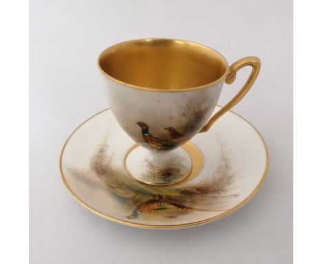 Royal Worcester James Stinton cup and saucer painted with pheasant scene.Cup approximately 6cm highGood condition