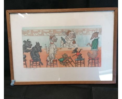A Boris O'Klein signed hand coloured etchings "Private Bar"Boris O'Klein was a French cartoonist and artist known for his Dir