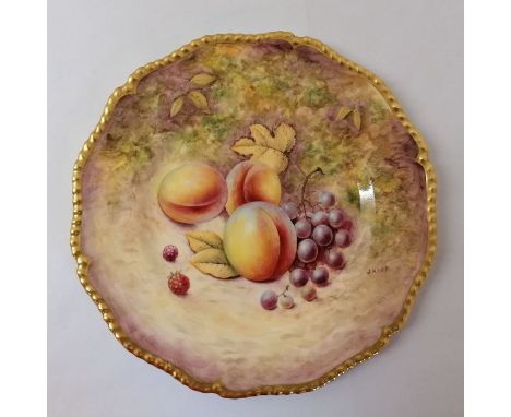 A Royal Worcester hand painted with fruit plate. Signed by J Reed (John Reed). Black mark Approximately 27 cm.In good conditi