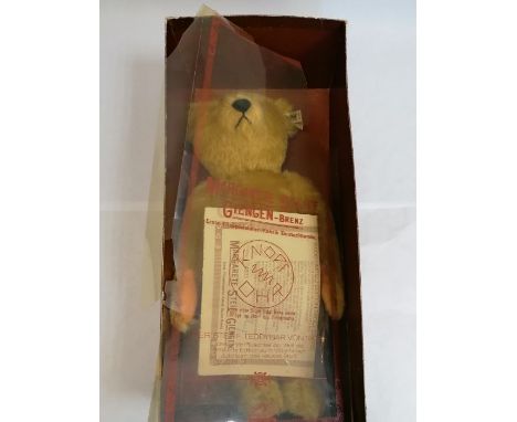 A 1982 limited edition Steiff teddy bear reproduction of 1903, in Golden Mohair with certificate and in Original Box signed b