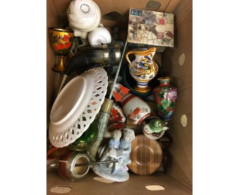 Assorted china including Hummel, a cloisonné vase etc.