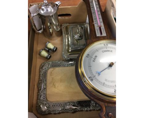 Assorted silver plate and a barometer