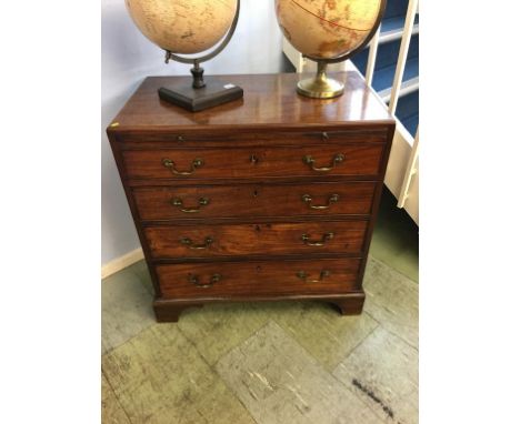 A George III mahogany Bachelors chest with moulded edge, brushing slide, below four long graduating drawers, supported on bra