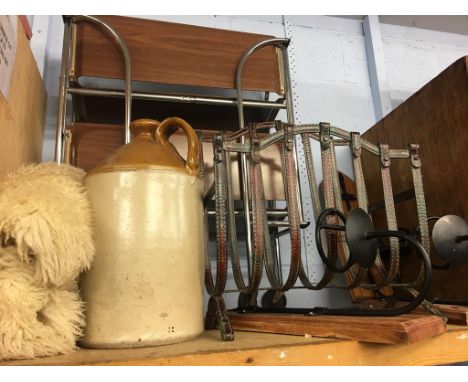 Tea trolley, light fittings, magazine rack etc.