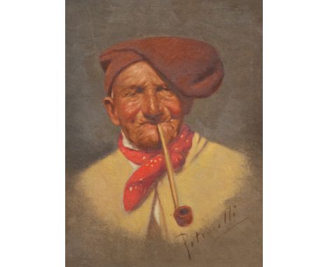 Petrocelli (Italian, late 19th Century), portrait of an old man with a clay pipe, signed l.r., 26 by 20cm, framed