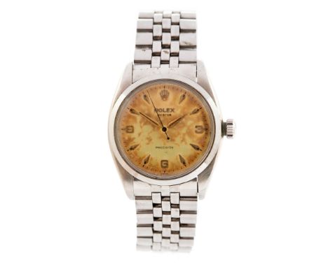 Rolex, a circa 1960's gent's steel Rolex Oyster Precision wristwatch, 3cm circular dial with dagger hands, coronet monogram t