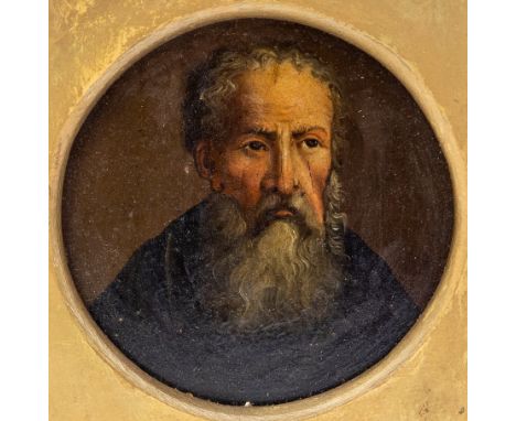 European School, 18th Century, portrait miniature of a bearded gentleman, oil on wooden panel, diameter 7.5cm, in a gilt fram