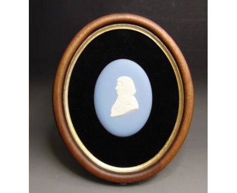 A Wedgwood pale blue jasper portrait medallion of Lord Denning KC 1899-1999, as Master of The Rolls, he was one of the most d