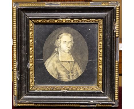 French School, portrait of Fenelon, Archbishop of Cambray, aged 63, grey washes, oval, 6 by 5.5cm