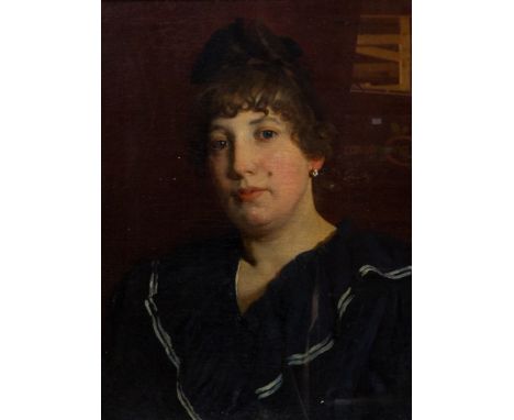 Giuseppe Barison (Italian, 1853-1930), portrait of an Italian lady, bust length, wearing a black dress, signed and dated 1896