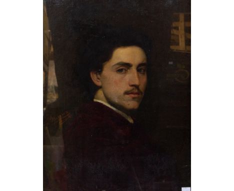 Giuseppe Barison (Italian, 1853-1930), portrait of a young Italian gentleman with a moustache, bust length, wearing a red vel