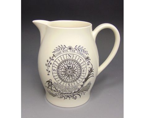 A Wedgwood Creamware commemorative jug, printed a Compass and a Galleon with The inscription  ‘Come Box The Compass’ and furt