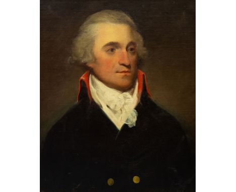 Circle of Lemuel Francis Abbott, circa 1790, portrait of a gentleman, bust length, wearing a Naval blue tunic with red collar