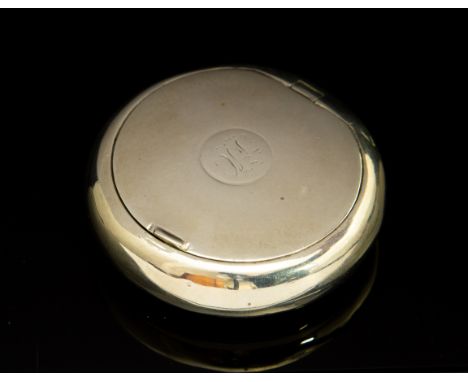 A George III plain circular snuff box, the hinged cover engraved with initials, London 1806, William Parker?, 1.69 ozt&nbsp;C