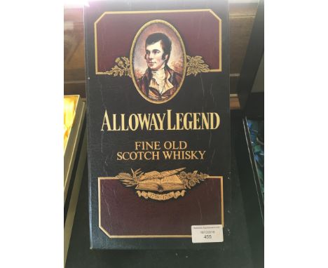 Alloway Legend blended Scotch whiskey in presentation box with two dram glasses