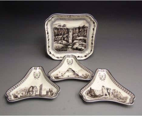 A Wedgwood Queen’s Ware compotier and three tri cornered salad dishes from 'The Genius Collection'. as first commissioned by 