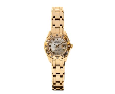 Rolex, a circa 2004 lady's Rolex 18ct gold Pearl Master Oyster Perpetual Datejust wristwatch, 2.5cm circular mother of pearl 