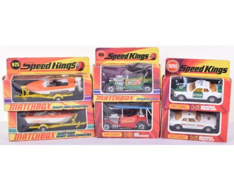 Six Boxed  Matchbox Speedkings , K25 Boat on Trailer (Chrysler) K25 Boat on trailer ( seaburst- rear engine spigot broken) K5