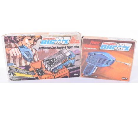 Boxed Big MX BM-4 Mechanised Coal Hopper &amp; Tipper Truck, K4 Leyland Tipper Truck, in near mint condition, complete, origi