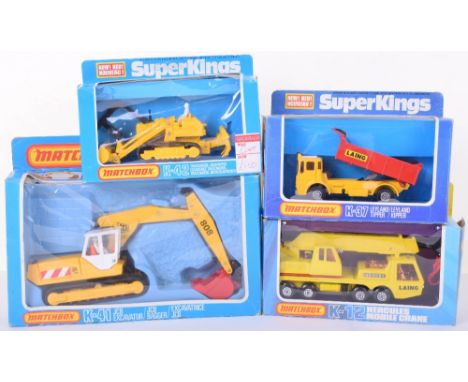 Four Boxed Matchbox Superkings Construction Vehicles,K12 Laing Hercules Mobile Crane, K37 Laing Leyland Tipper, K41 JCB Excav