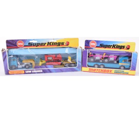 Two Boxed Matchbox Superkings, K21 Tractor Transporter and K23 Scammell Low Loader with Super Bulldozer,models are near mint 