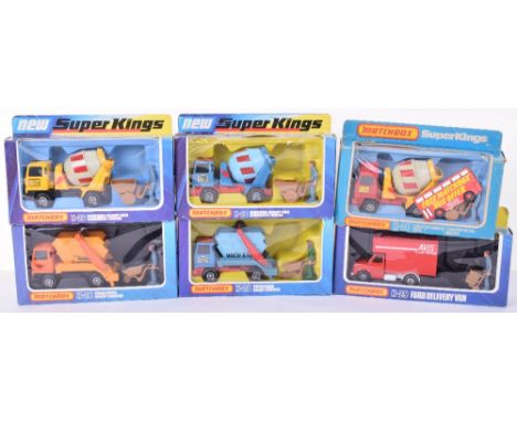 Six Boxed Matchbox Superkings Commercial Vehicles, 3x K26 Bedford Redy Mix concrete trucks, McAlpine (yellow) McAlpine (red) 