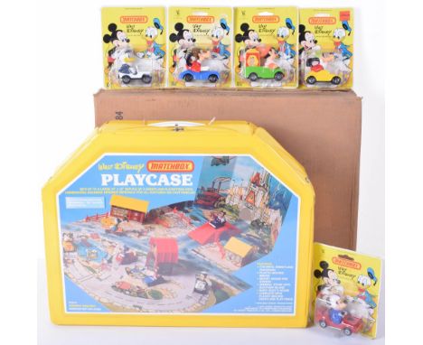 Scarce Matchbox  Walt Disney Playcase, circa 1979 featuring colorful panorama, all accessories, with Matchbox tag,outer card 