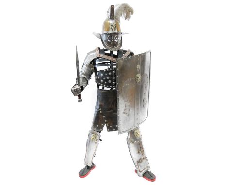 Murmillo Gladiator suit of armour Murmillo Gladiator suit of armour, including helmet with plume, leather studded chest belt,