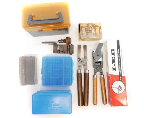 Two moulds and ammunition boxes Two moulds, one a Parker Hale 58560 to cast a 58 calibre Enfield / Snider bullet, the other a