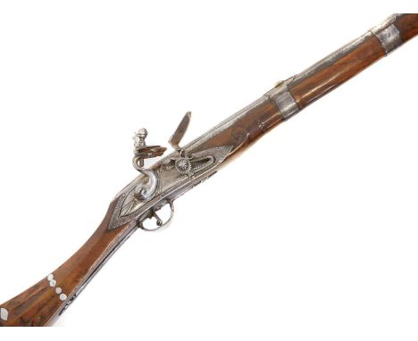 Ottoman Empire Balkan flintlock musket Ottoman Empire Balkan flintlock musket, 39.5inch 15 bore sighted barrel, the lock plat
