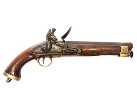 East India Company flintlock pistol  East India Company 16 bore flintlock pistol, 9 inch barrel with London proof marks and I