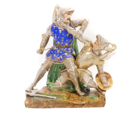 Continental porcelain model of two knights in combat Continental porcelain model of two knights in combat, late 19th century.