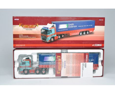 Corgi 1/50 diecast model truck issue comprising No. CC14010 Volvo FH Curtainside in the livery of Pollock / Smith Anderson. A