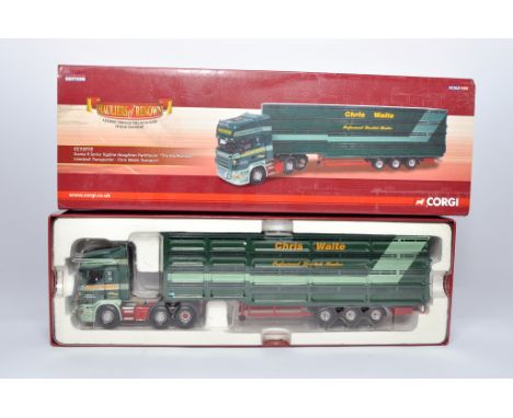 Corgi 1/50 diecast model truck issue comprising No. CC13715 Scania Livestock Transporter in the livery of Chris Waite. Looks 