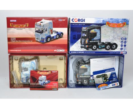 Corgi 1/50 diecast model truck issues comprising No. CC13780 Scania R Topline in the livery of Hulston. PLUS No. CC13729 Scan