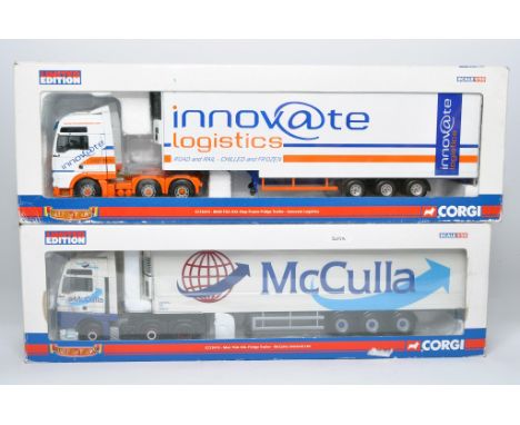 Corgi 1/50 diecast model truck issues comprising No. CC13413 MAN TGA Fridge Trailer in the livery of McCulla PLUS No. CC13414