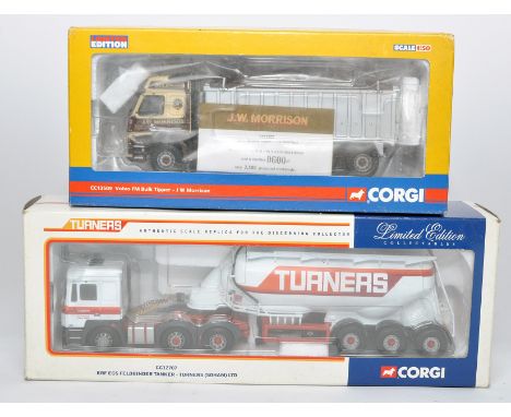 Corgi 1/50 diecast model truck issue comprising No. CC13509 Volvo Tipper in the livery of Morrison. Plus No. CC12707 ERF Tank