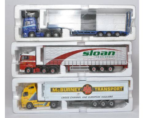 Corgi 1/50 diecast model truck issues comprising Sloan, Metcalfe Farms and McBurney liveried sets. Inner boxes only. 