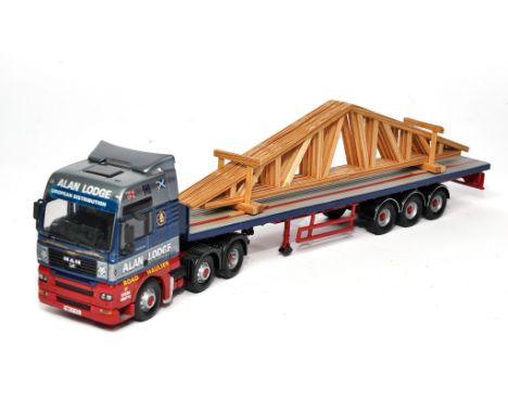 Corgi 1/50 diecast model truck issue comprising Alan Marshall Code 3 Adapted MAN Flatbed Trailer with roof truss load in the 