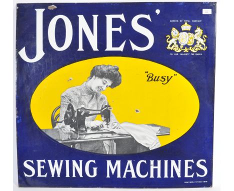 Jones Sewing Machines - An early 20th Century retro vintage advertising point of sale shop porcelain enamel sign for Jones Se