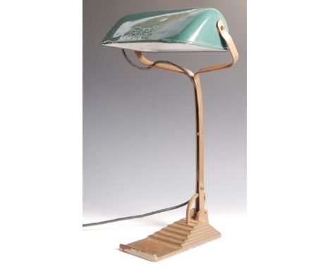 Erpé (Erpe) - An art deco 1930's vintage industrial Belgium bankers lamp having a cast metal stepped waterfall base with adju