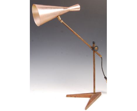 G.A. Scott - Maclamp Company - A 20th Century retro vintage table desk lamp light raised on a teak V base with tubular adjust