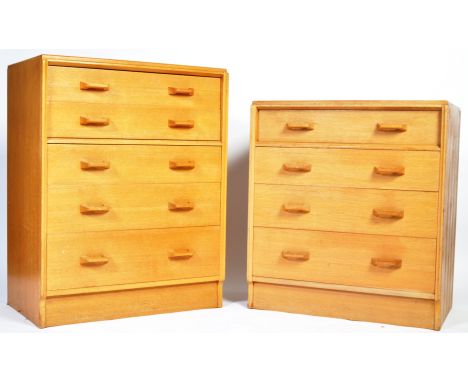 E Gomme - G Plan - Brandon Range - A pair of 20th Century light oak chests consisting of a tall boy bank of five chest of dra