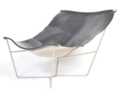 David Weeks - Semana - A late 20th century retro vintage lounge / sling chair / armchair comprising of a brushed steel wire f