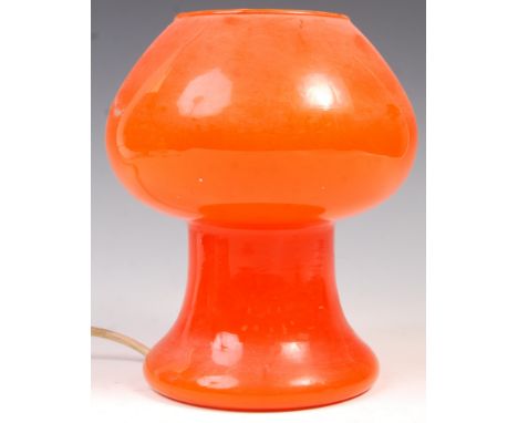 Prova - A 1970's retro vintage Italian studio art glass table lamp base in a tangerine orange colourway raised on a circular 