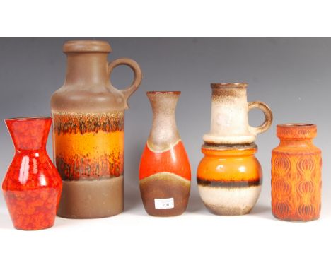 W. Germany - A collection of five assorted retro vintage 1960's studio art pottery vases and jugs to include; Bay Keramik 70-