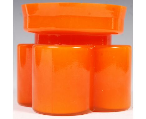 An unusual 20th Century retro vintage Scandinavian studio art glass vase of quadraform shape in a tangerine orange colourway 