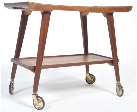 Opal Kleinmöbel - A 1960's retro vintage German teak wood two tier tea / cocktail / serving trolley having angular tapering l